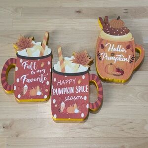 Autumn Pumpkin Spice Wood Mug Decor Set